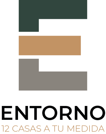 Logo for Entorno showing geometric shapes in muted colors with text 12 CASAS A TU MEDIDA below