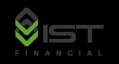 IST Financial logo with green and gray geometric diamond symbol and text on black background